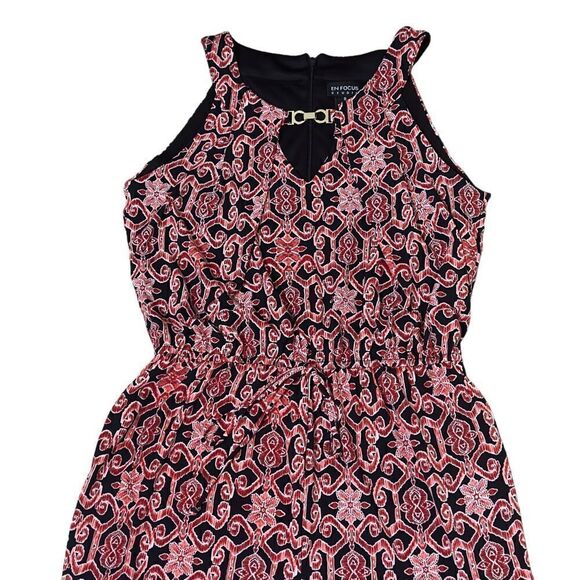 ENFOCUS Studio Red Black Print Sleeveless Jumpsuit Size 10 - Picture 4 of 16